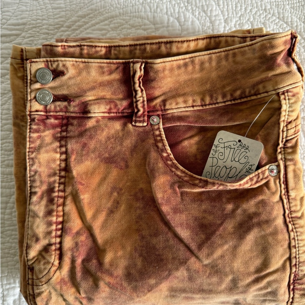 Free People Orange and Red velveteen acid wash flare Pants